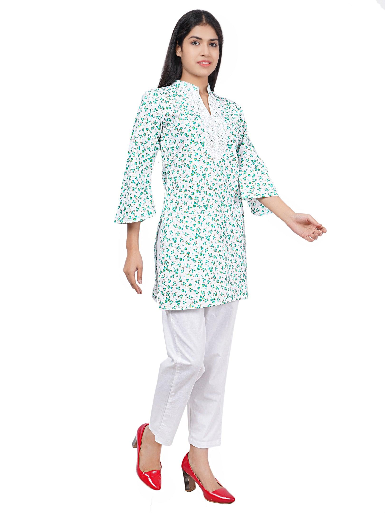 Women Blue and Green Floral Print Pure Cotton Straight Kurta Pack Of 2