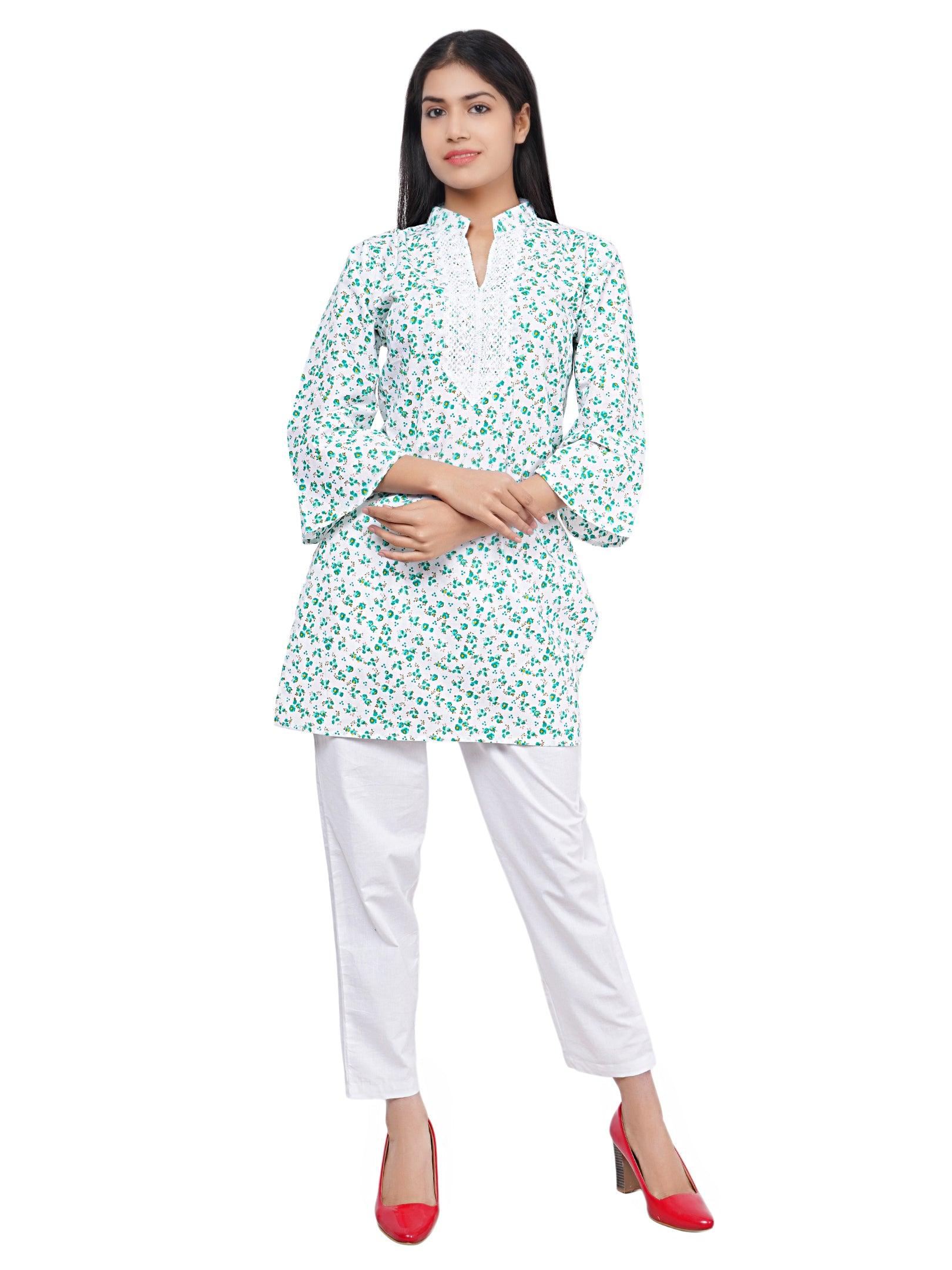 Women Blue and Green Floral Print Pure Cotton Straight Kurta Pack Of 2