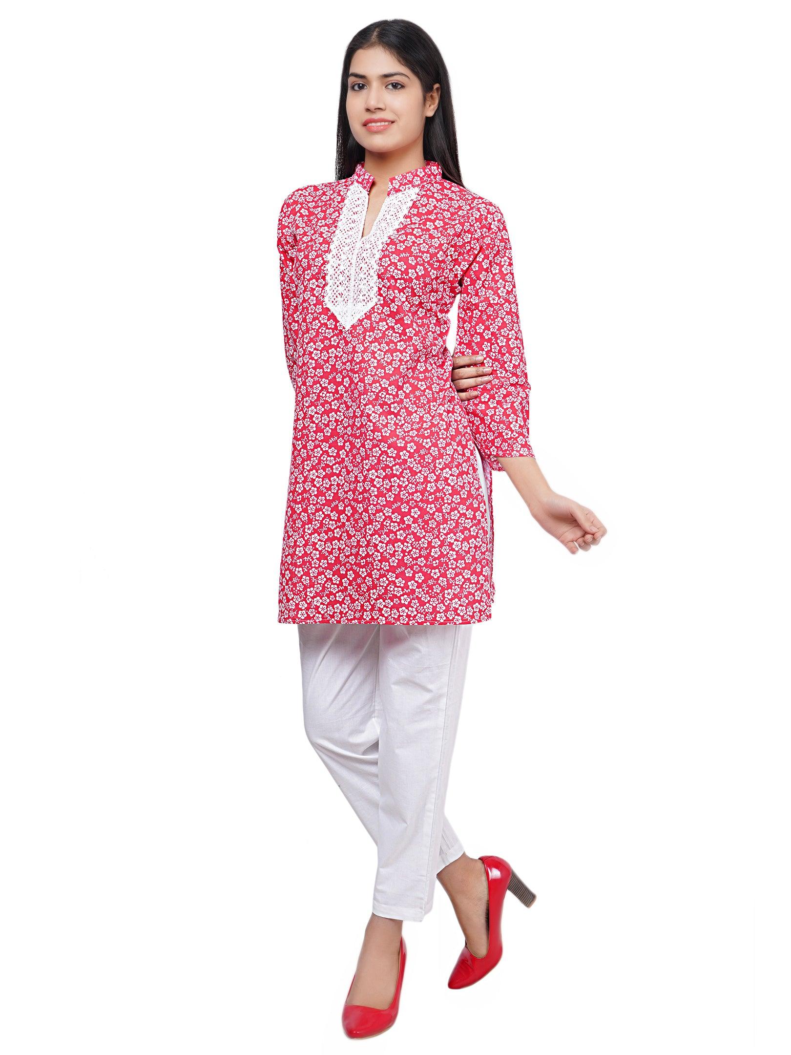 Women Red And Multi Floral Print Pure Cotton Straight Kurta Pack Of 2