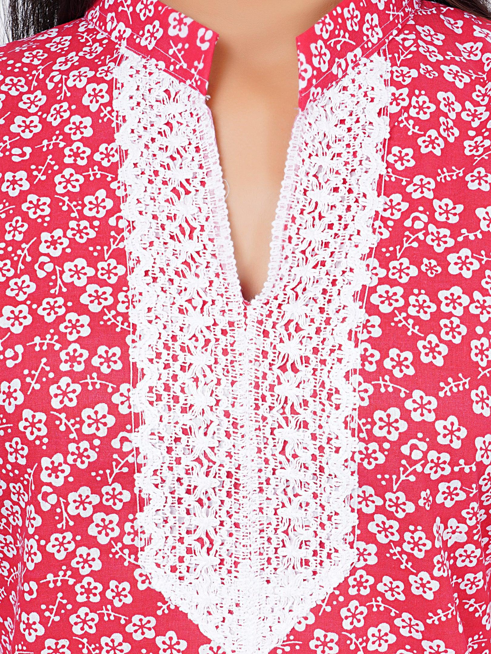 Women Red Floral Printed Straight Kurta