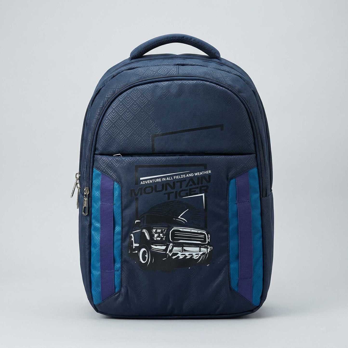 Ergonomic School Backpack – Durable Navy Blue Multi-Compartment Daypack with Truck Graphic & Notebook Organizer