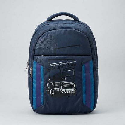 Ergonomic School Backpack – Durable Navy Blue Multi-Compartment Daypack with Truck Graphic & Notebook Organizer