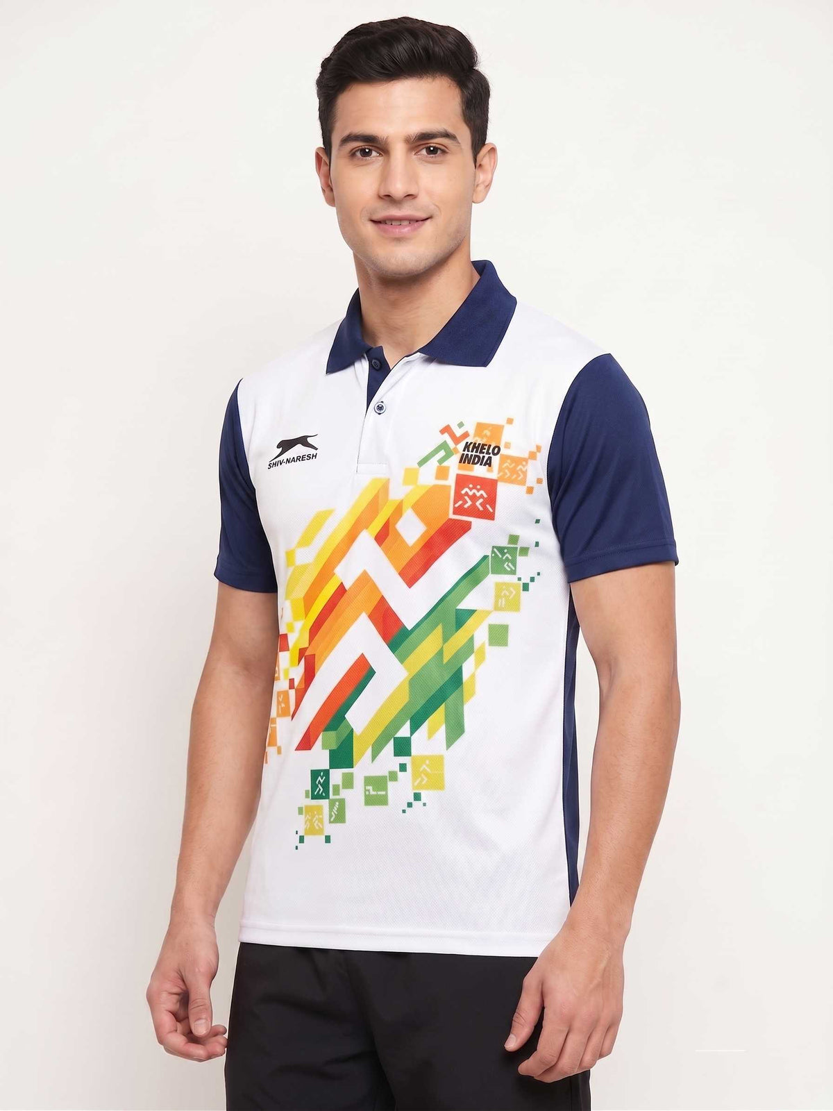 Shiv Naresh Men’s Sports Polo T-Shirt | Front Print Khelo india| Breathable Quick Dry Fabric | Plain Back | Athletic Fit Activewear