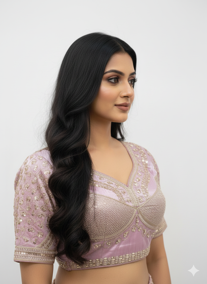 Mauve/Light Purple Cotton Silk Embroidered Blouse