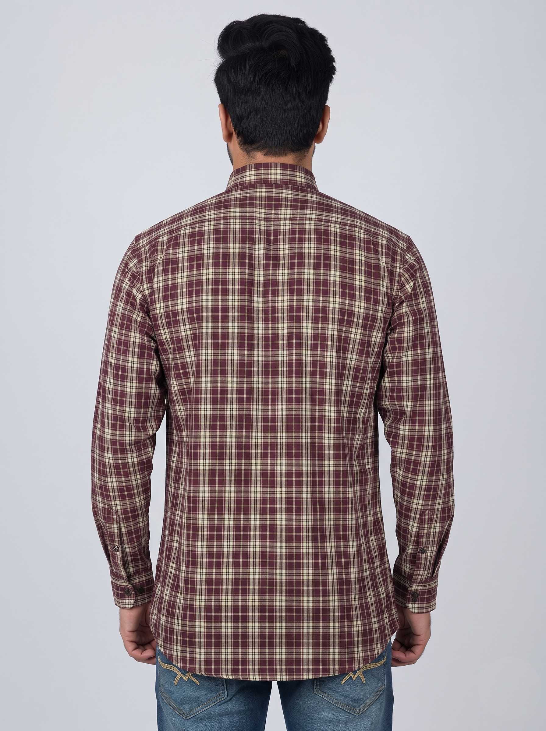 Trendzmy Men’s Maroon Checkered Regular Fit Full Sleeve Wool Blend Casual Shirt