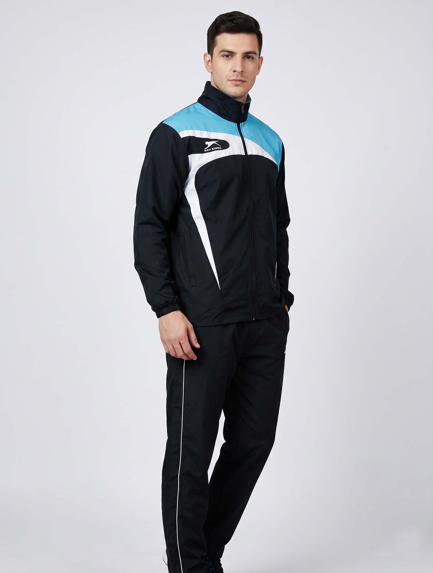 Shiv Naresh Men's Retro 459A Poly Tracksuit – Black/Cyan/White