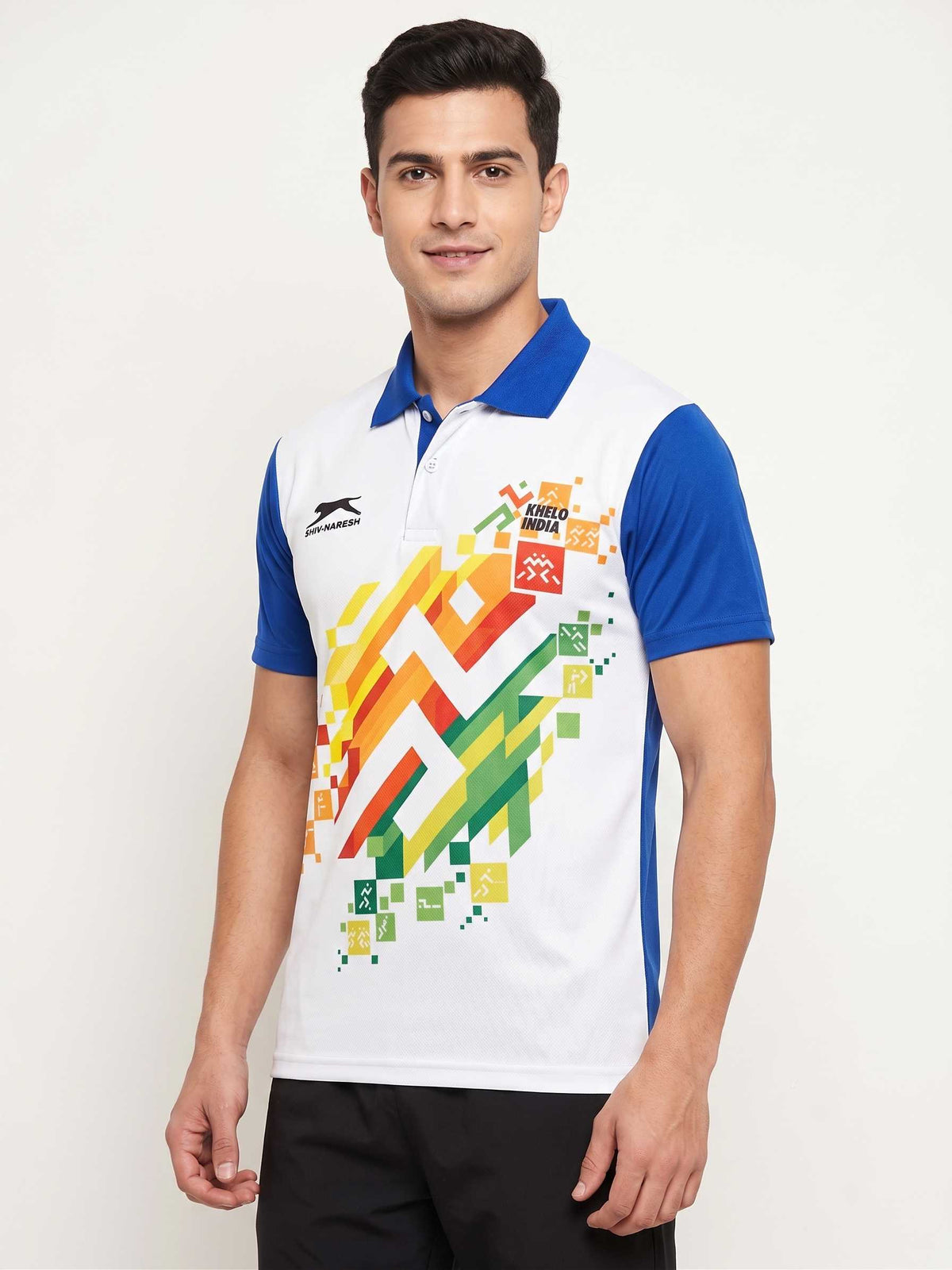 Shiv Naresh Men’s Sports Polo T-Shirt | Front Print Khelo india| Breathable Quick Dry Fabric | Plain Back | Athletic Fit Activewear-Blue