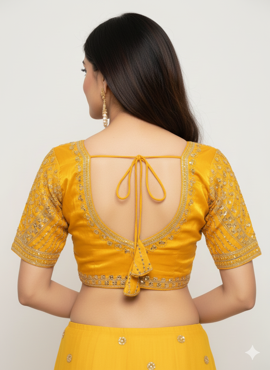 Yellow Cotton Silk Embroidered Blouse