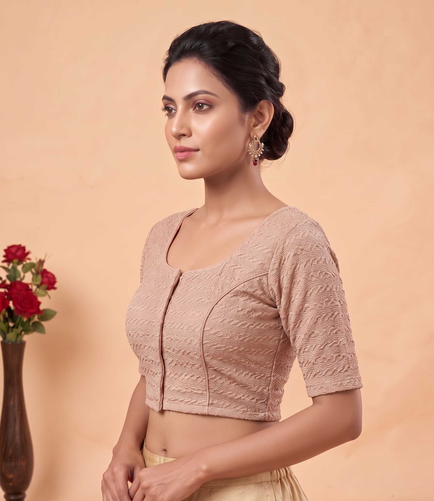 Trendzmy Women Woven Square Neck Cotton Blend Lycra Stretchable Readymade Saree Blouse