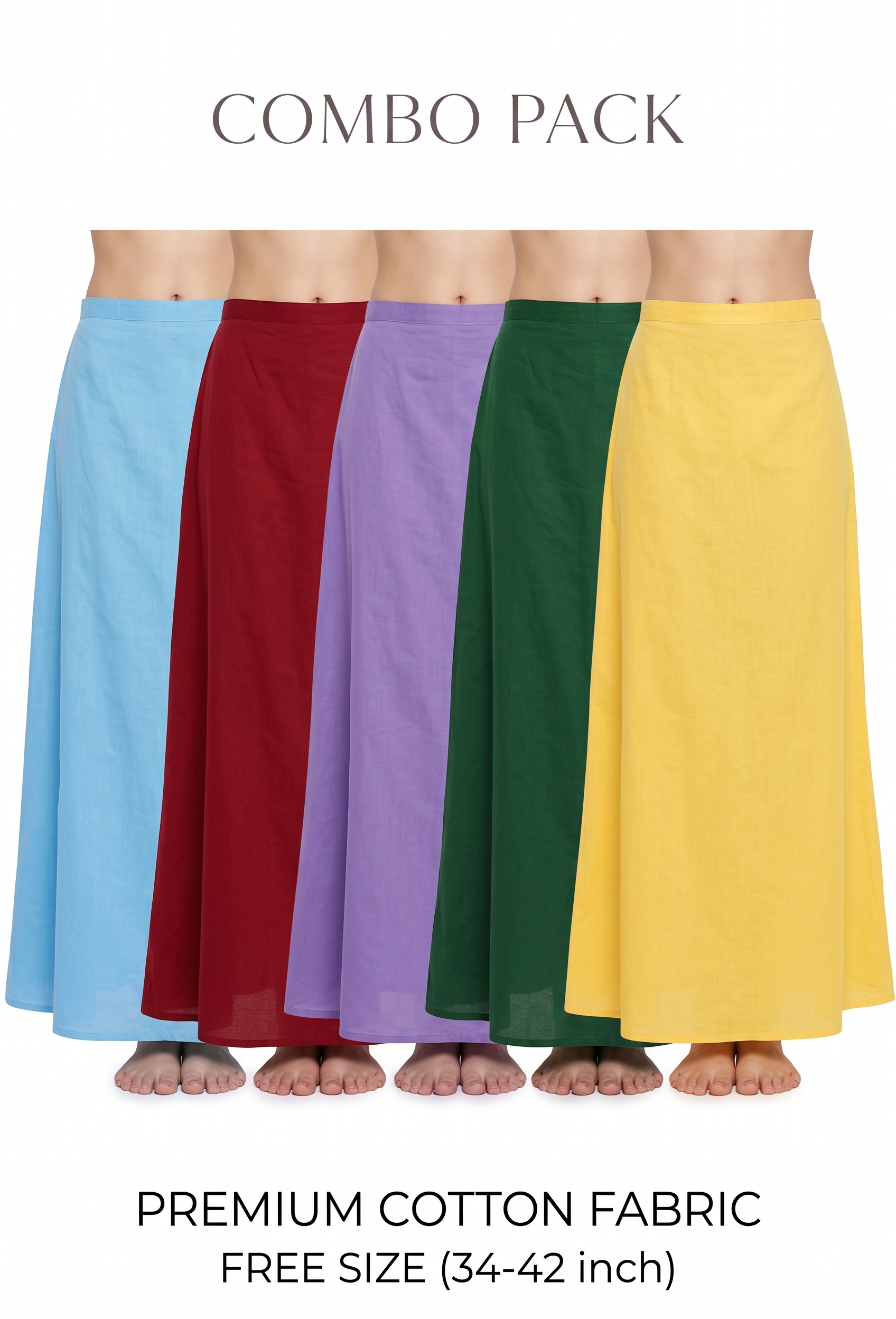 Clothing woman's Elegant Look Ethnic Wear Cotton Petticoat Multi (Pack of 5)