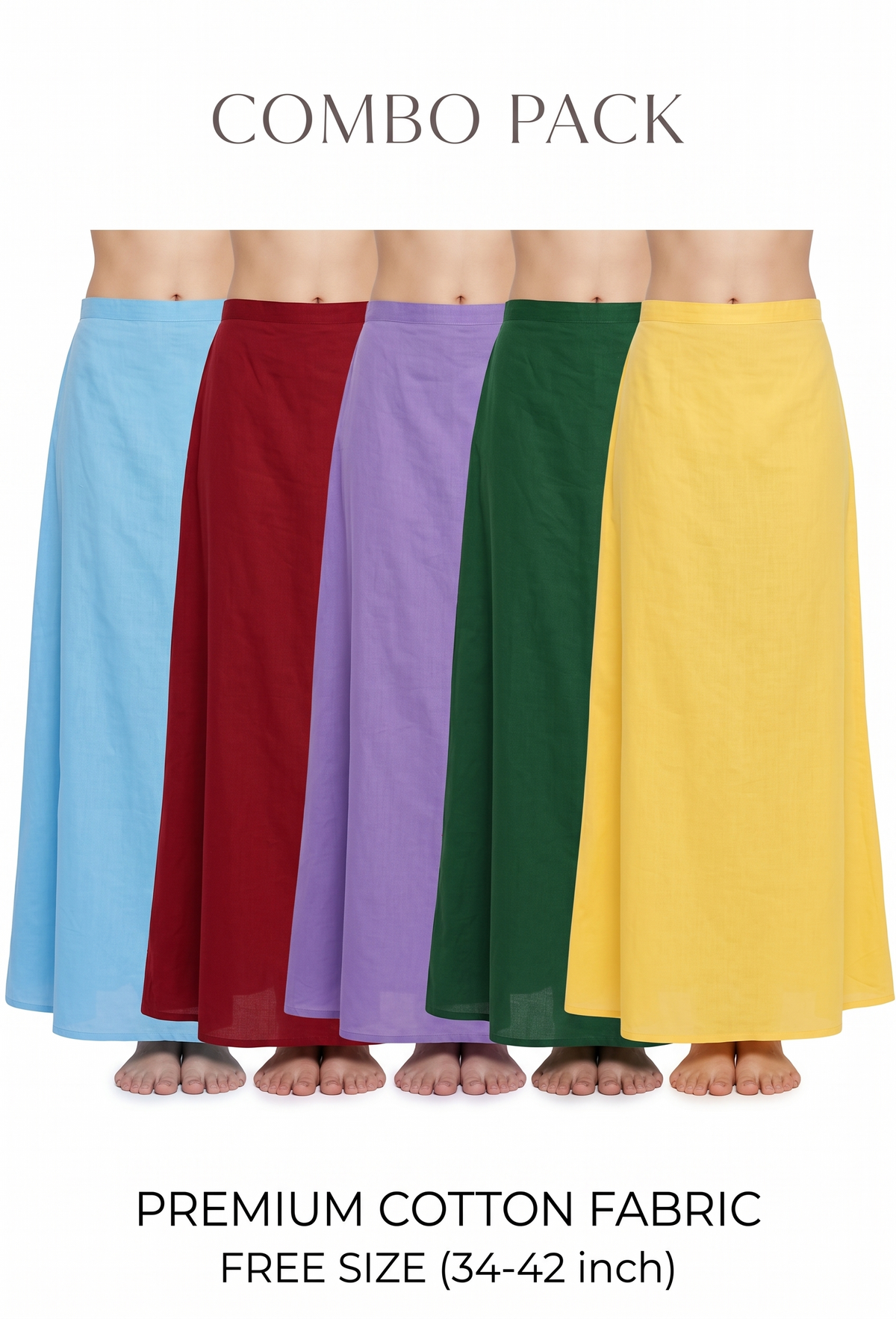 Clothing woman's Elegant Look Ethnic Wear Cotton Petticoat Multi (Pack of 5)