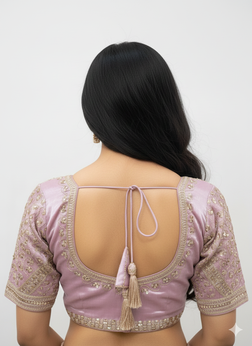 Mauve/Light Purple Cotton Silk Embroidered Blouse