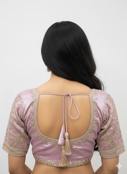 Mauve/Light Purple Cotton Silk Embroidered Blouse