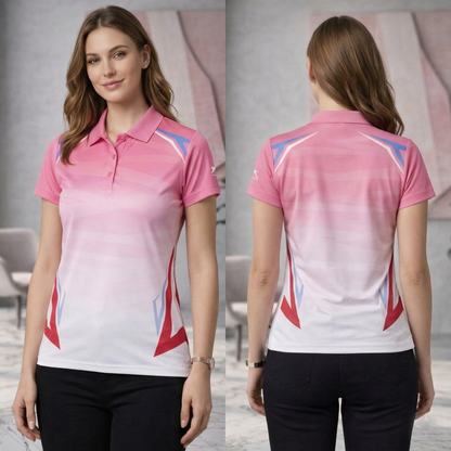 Shiv Naresh Women's Premium Dry-Fit Sports Polo T-Shirt – Pink & White Sublimation Print