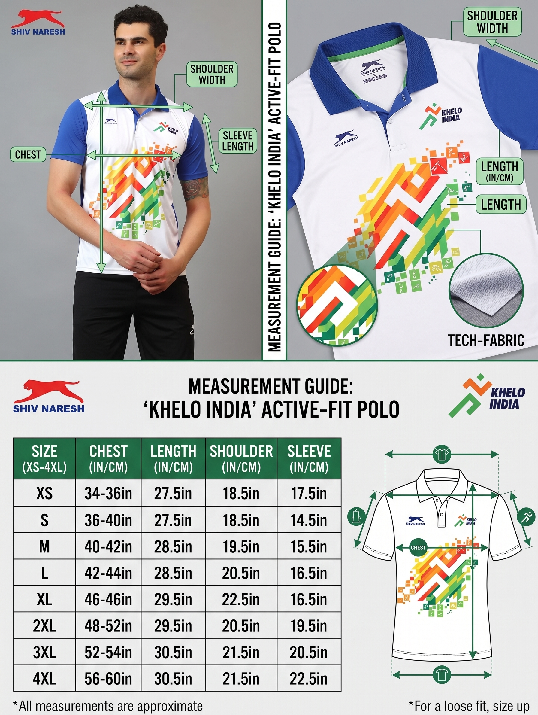 Shiv Naresh Men’s Sports Polo T-Shirt | Front Print Khelo india| Breathable Quick Dry Fabric | Plain Back | Athletic Fit Activewear-Blue