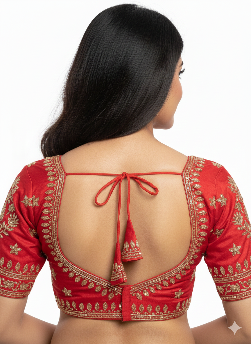 🌹 Elegant Red Cotton Silk Embroidered Blouse