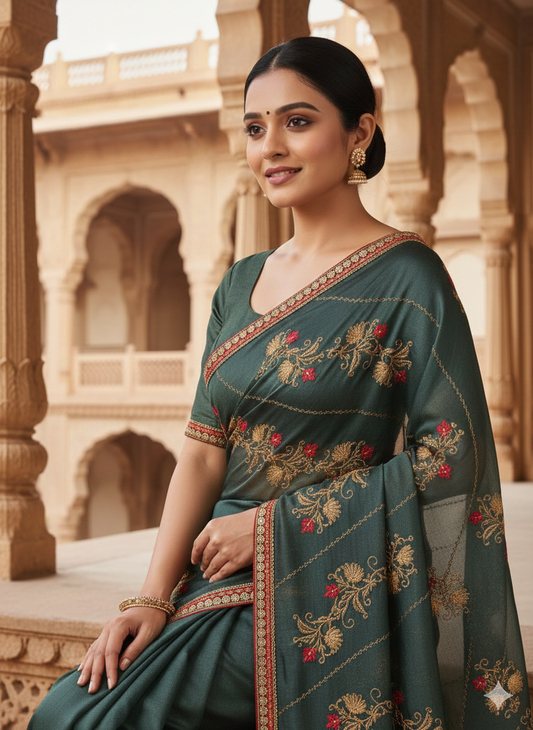 Regal Peacock Navy Blue Zimmi-Choo Saree, #40461