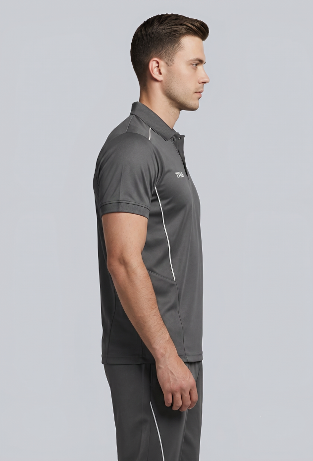 TYKA Prima Men Grey Sports Polo T-Shirt H/S- Quick Dry Activewear with Contrast Piping