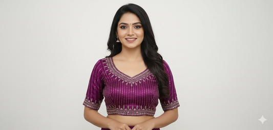 Elegant Purple Cotton Silk Embroidered Blouse