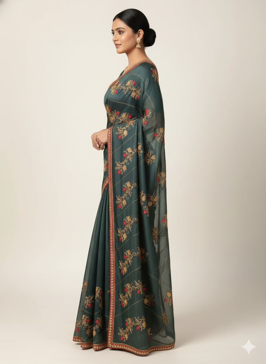 Regal Peacock Navy Blue Zimmi-Choo Saree, #40461