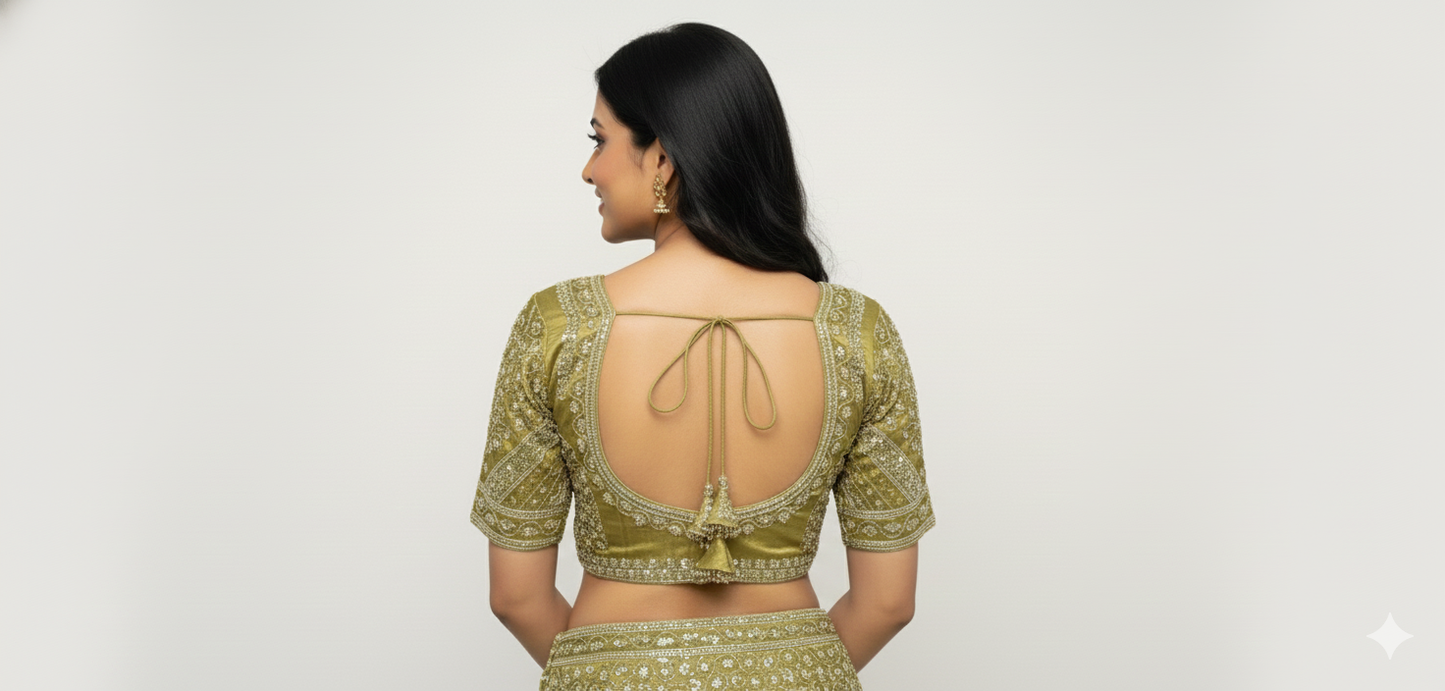Elegant Mehendi Green Cotton Silk Embroidered Blouse