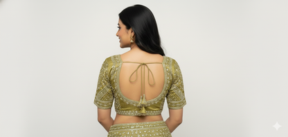 Elegant Mehendi Green Cotton Silk Embroidered Blouse