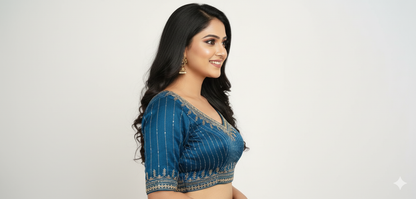 Elegant Peacock Blue Cotton Silk Embroidered Blouse