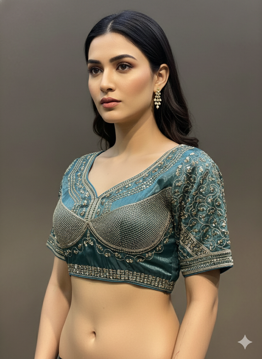 Grey Cotton Silk Embroidered Blouse