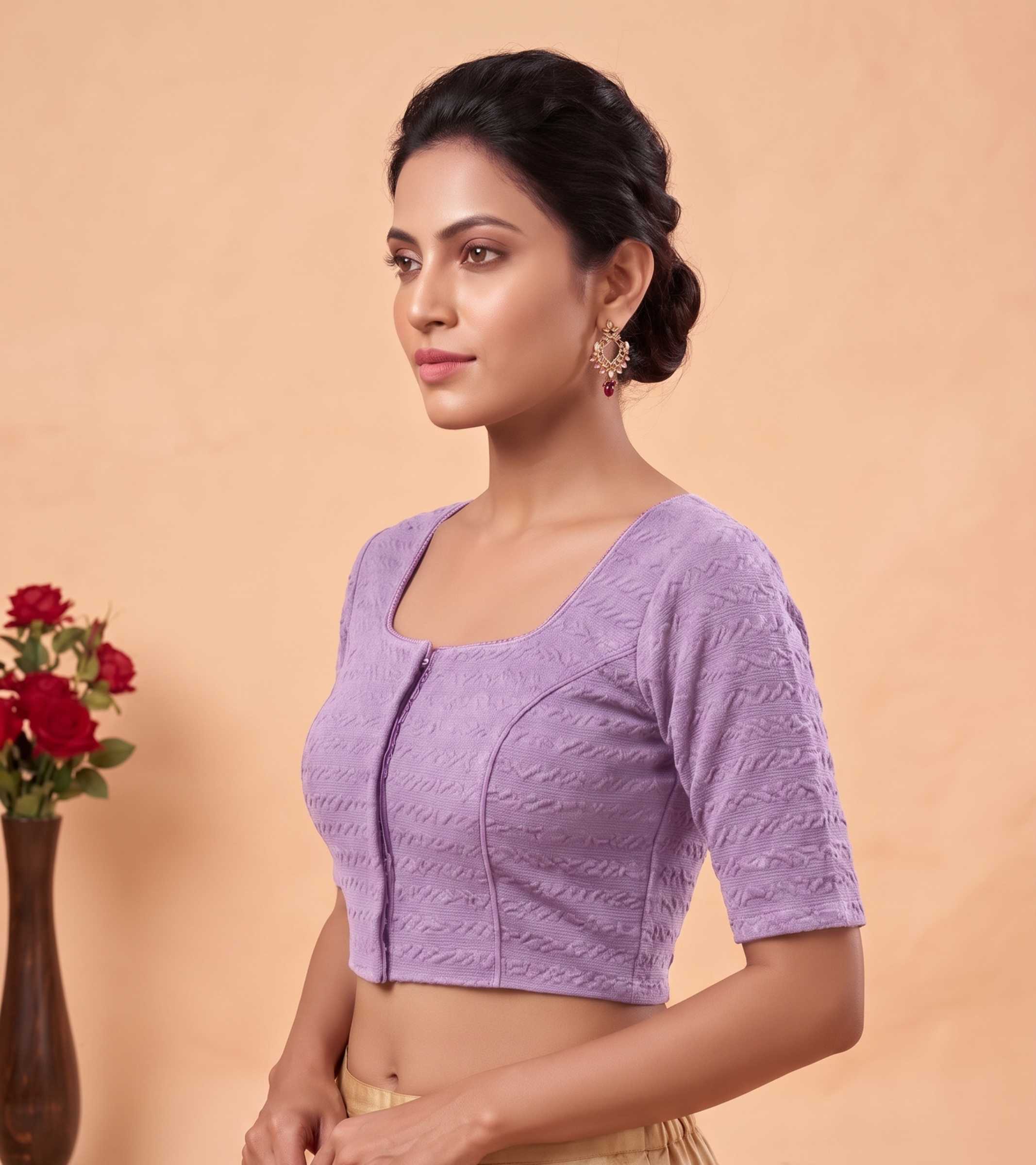 Trendzmy Women Woven Square Neck Cotton Blend Lycra Stretchable Readymade Saree Blouse