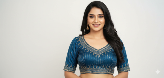 Elegant Peacock Blue Cotton Silk Embroidered Blouse