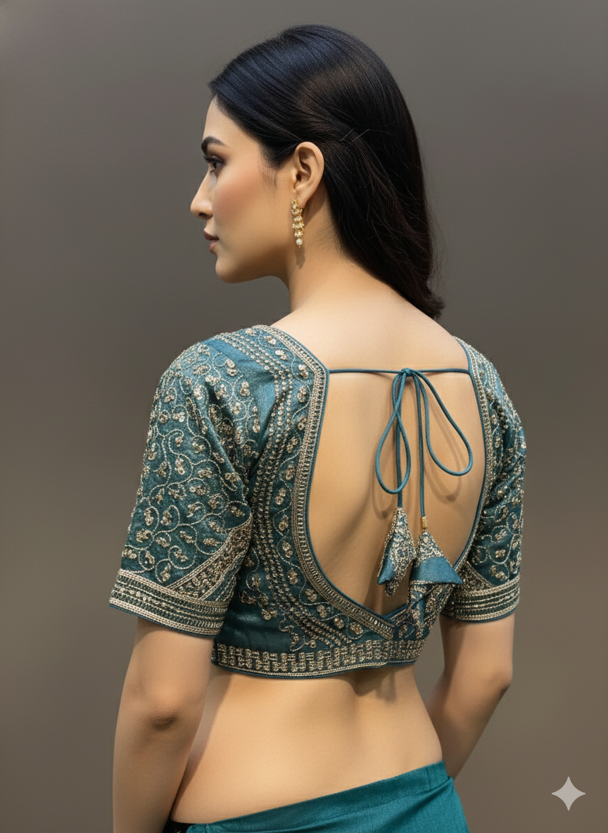 Grey Cotton Silk Embroidered Blouse