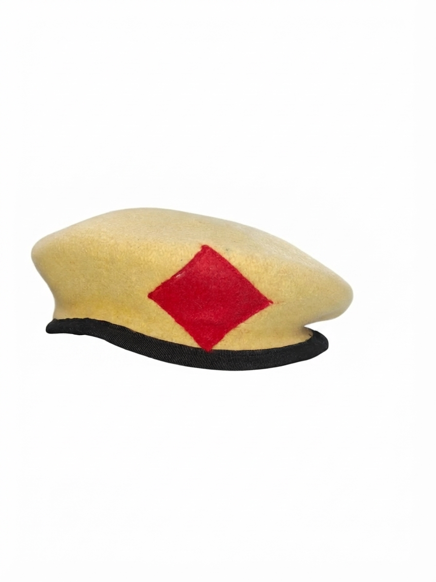 DP- Police Unisex French Woolen Beret Cap- Khaki with Red Chindi