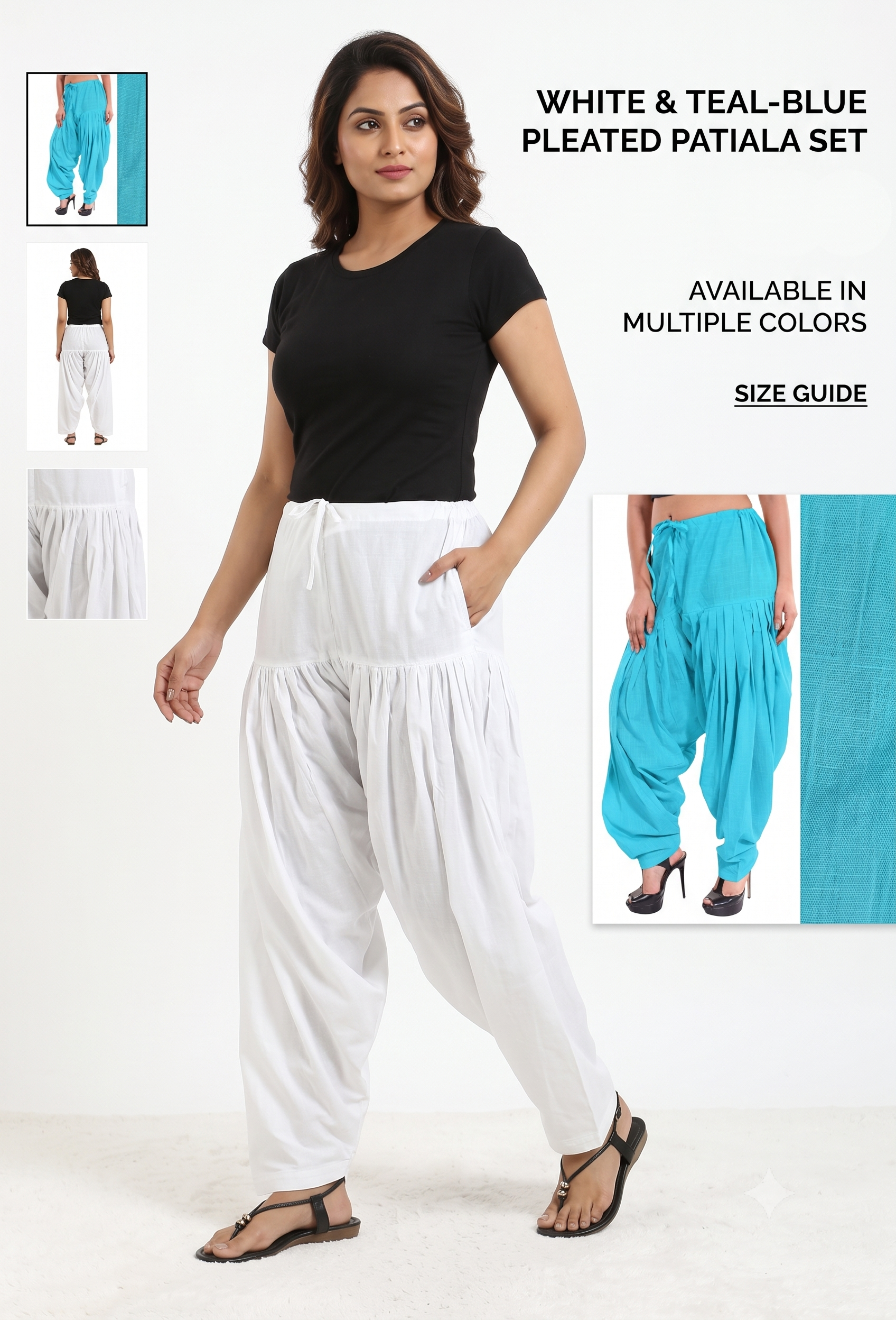 Women & Girl's Ethnic Premium Pleated Patiala Salwar in White & Sky Blue-Pack of 2