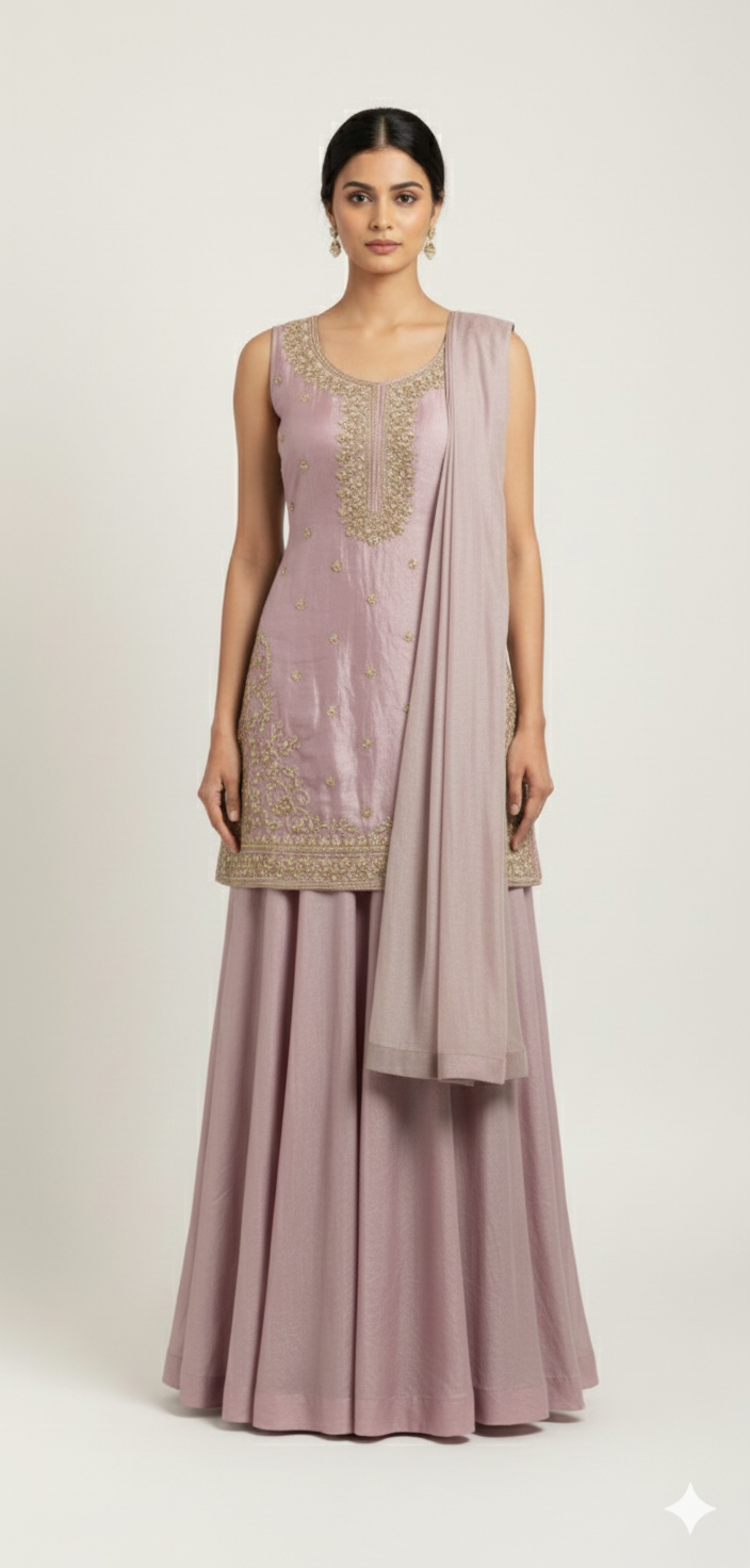 Elegant Plum Mauve Art Silk Blend Lehenga Set with Intricate Handwork