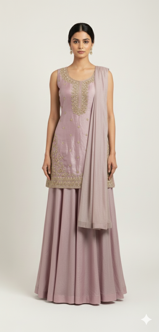 Elegant Plum Mauve Art Silk Blend Lehenga Set with Intricate Handwork