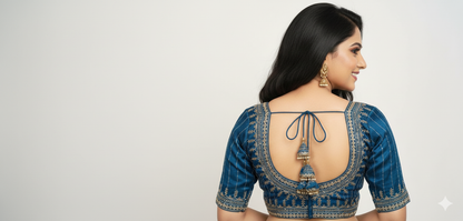 Elegant Peacock Blue Cotton Silk Embroidered Blouse