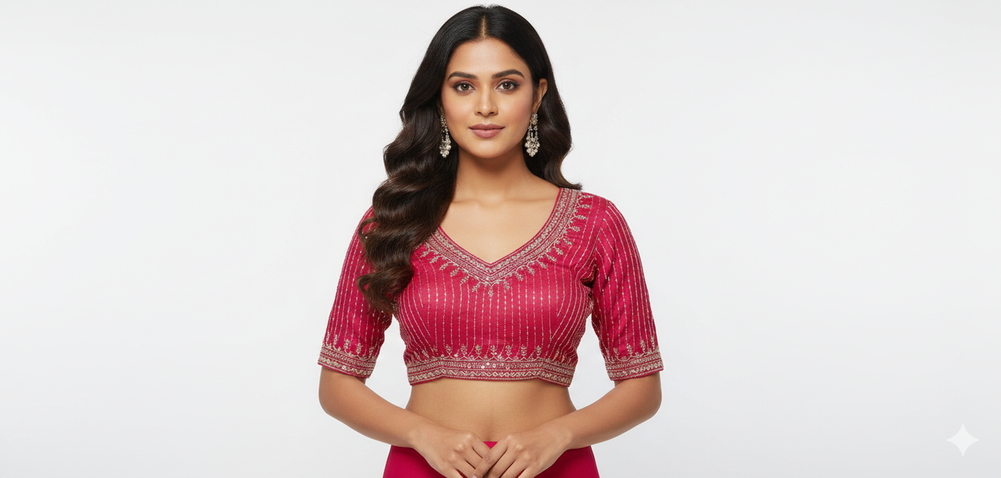 Elegant Rani Pink Cotton Silk Embroidered Blouse