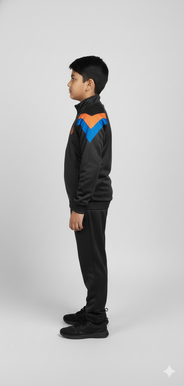 Shiv Naresh Kid's Elite Black Athletic Tracksuit - Full Zip Jacket & Training Pants Set