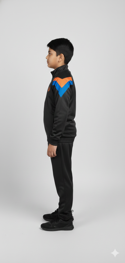 Shiv Naresh Kid's Elite Black Athletic Tracksuit - Full Zip Jacket & Training Pants Set