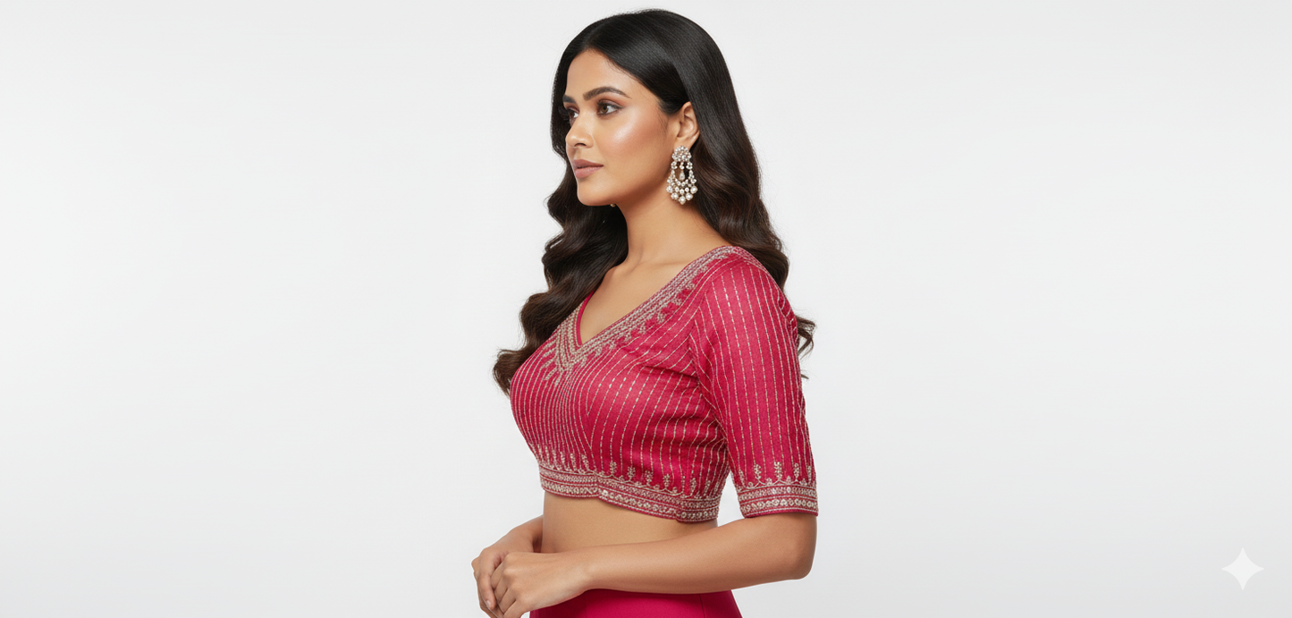 Elegant Rani Pink Cotton Silk Embroidered Blouse
