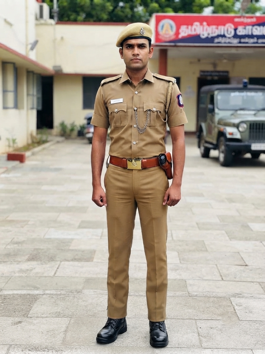 Official Tamil Nadu Special Police (TSP) Khaki Uniform | Made-to-Order on Kanchan Dark Khaki Fabric (Shade P-7200)