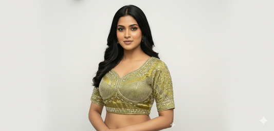 Elegant Mehendi Green Cotton Silk Embroidered Blouse