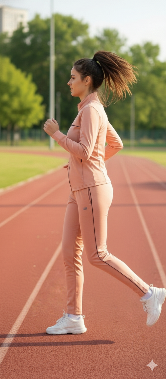 Shiv Naresh Women's Peach and Black Performance Tracksuit - Slim-Fit Full-Zip Running Set Option