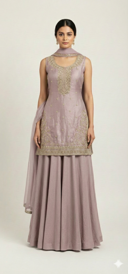 Elegant Plum Mauve Art Silk Blend Lehenga Set with Intricate Handwork