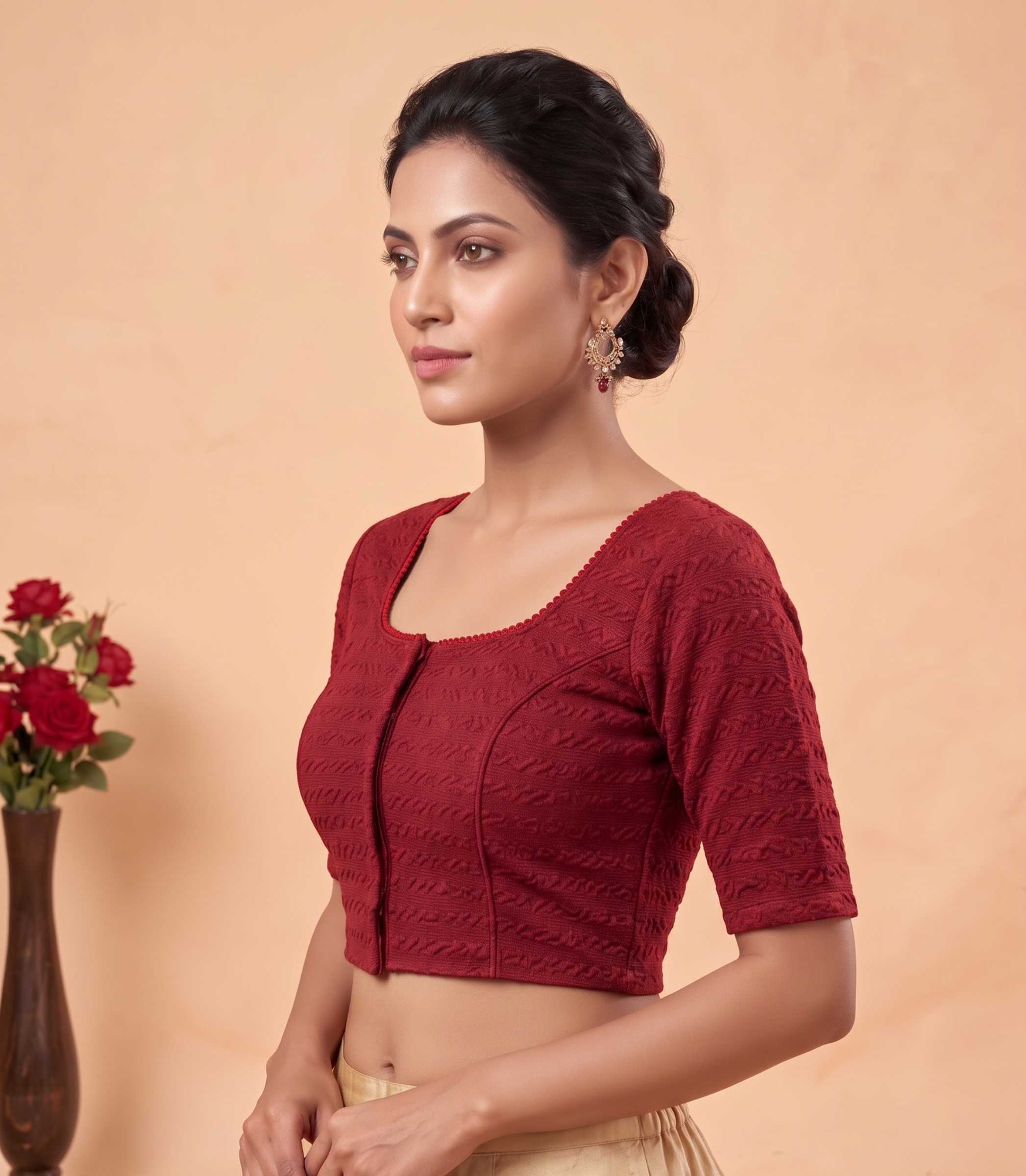 Trendzmy Women Woven Square Neck Cotton Blend Lycra Stretchable Readymade Saree Blouse
