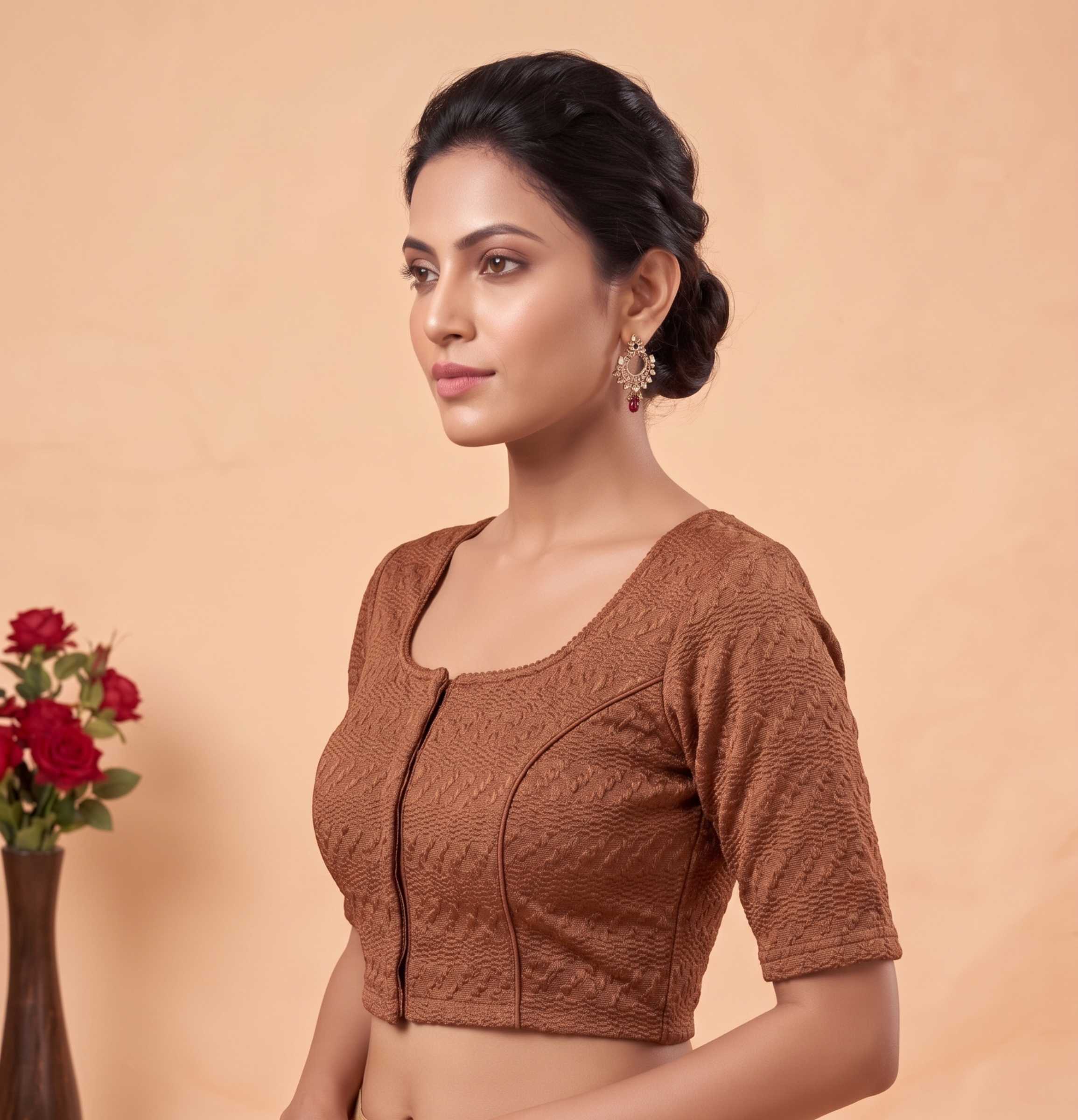 Trendzmy Women Woven Square Neck Cotton Blend Lycra Stretchable Readymade Saree Blouse