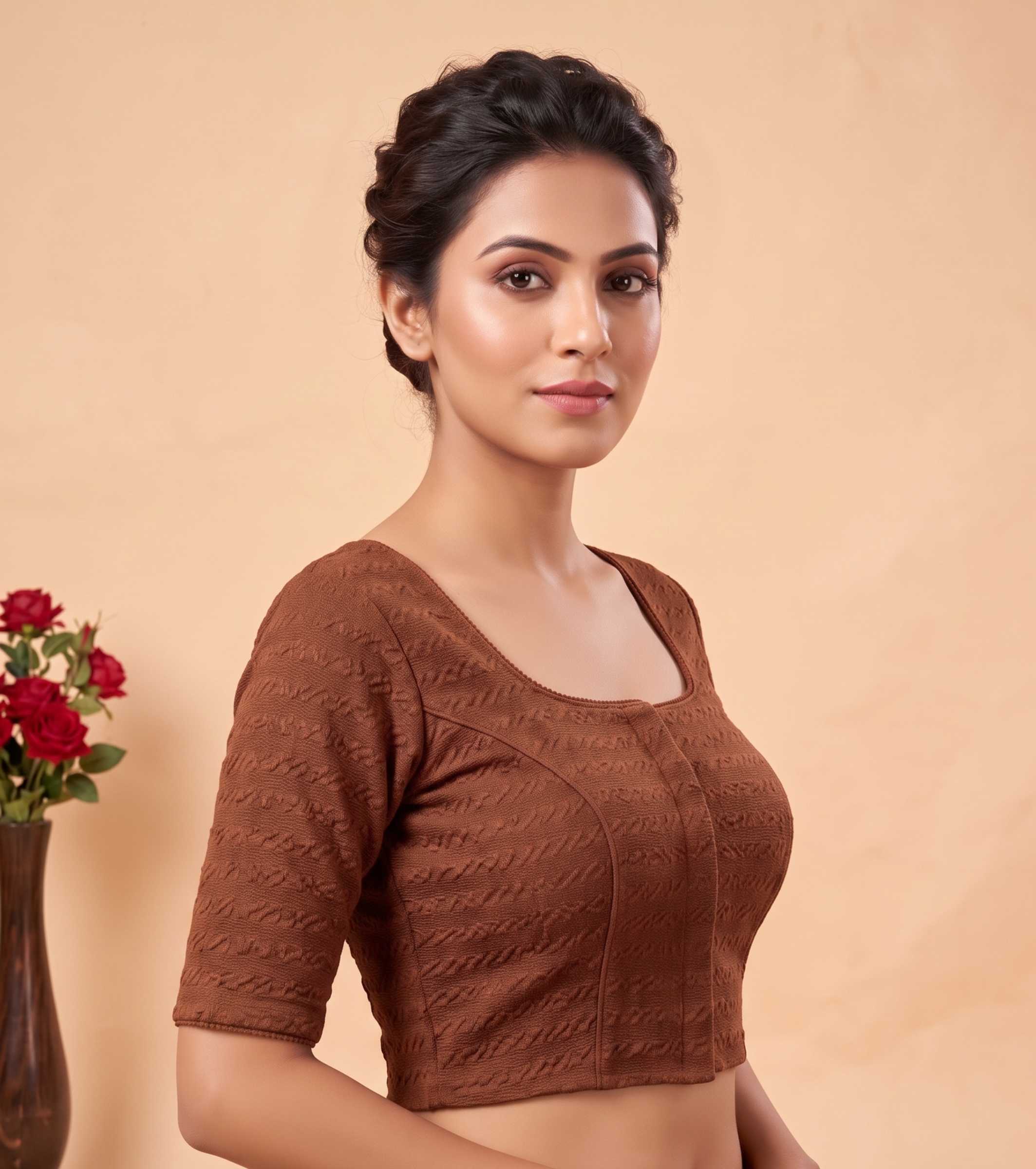 Trendzmy Women Woven Square Neck Cotton Blend Lycra Stretchable Readymade Saree Blouse