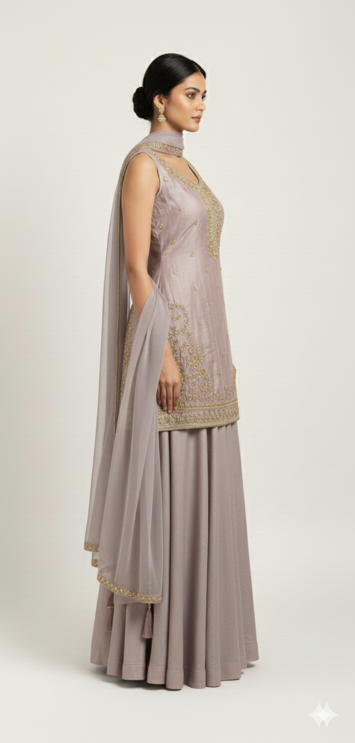 Elegant Plum Mauve Art Silk Blend Lehenga Set with Intricate Handwork