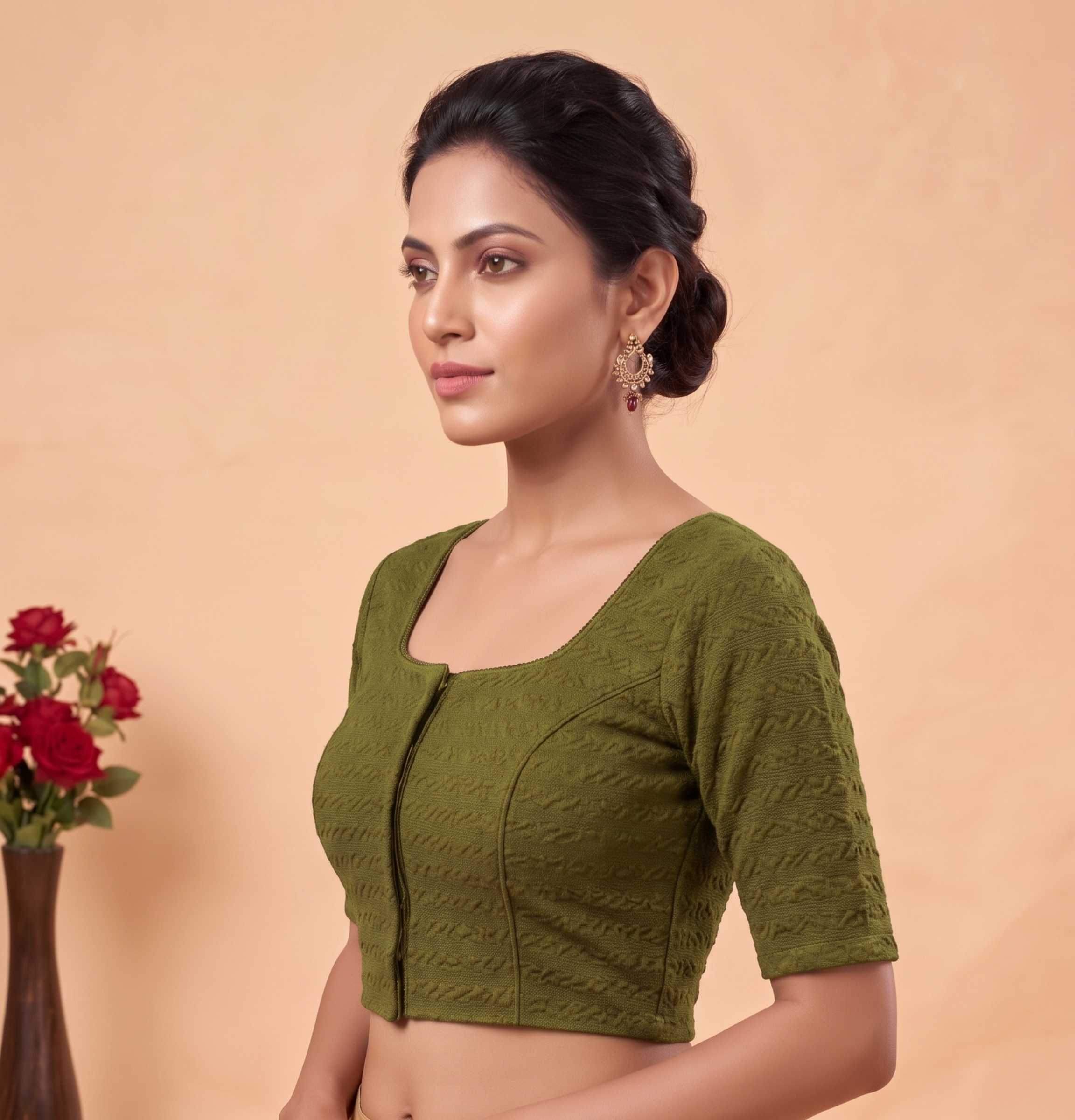 Trendzmy Women Woven Square Neck Cotton Blend Lycra Stretchable Readymade Saree Blouse