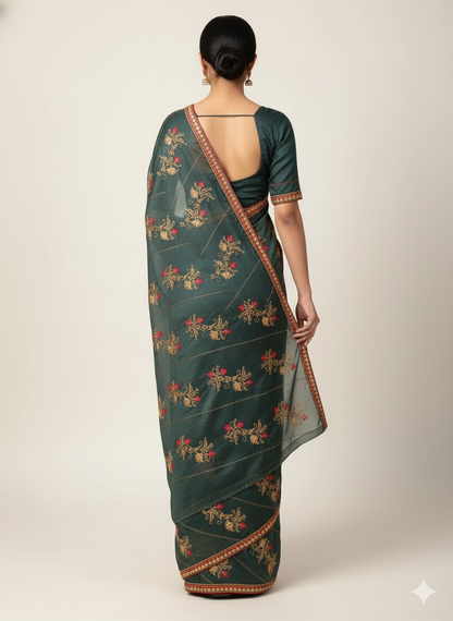 Regal Peacock Navy Blue Zimmi-Choo Saree, #40461